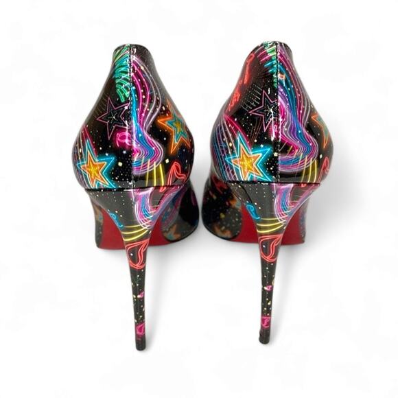 Christian Louboutin Hot Chick 100mm Patent Starlight Heel Neon Pumps Size EU 37